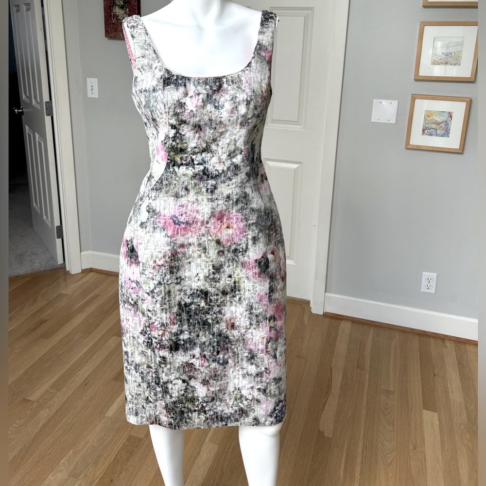 Floral Metallic Sheath Dress Maggie London